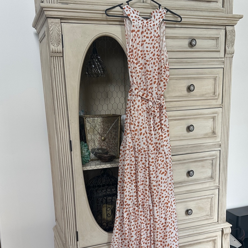 Elegant Sleeveless Rust Animal Print Dress